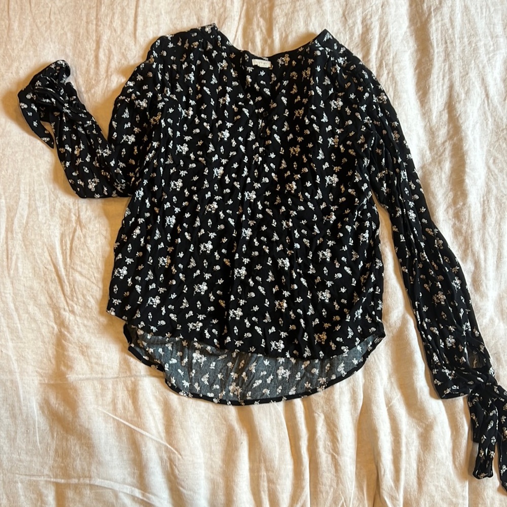 Black Floral Blouse with Pretty Details